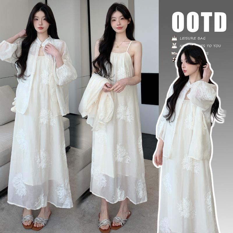 2026 Early Spring National Style Embroidered Camisole Dress & Cardigan Set XL