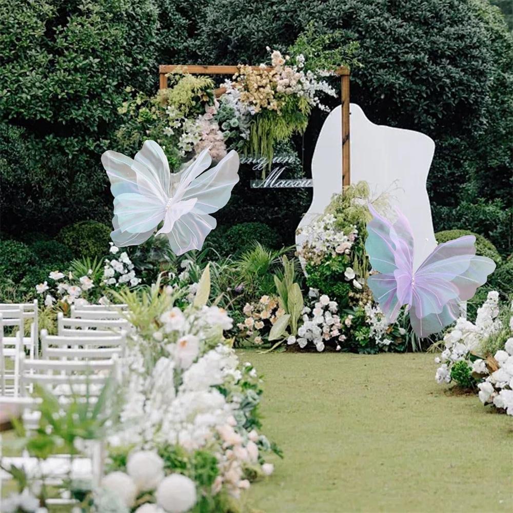 50cm Big Simulation Butterfly 3D Outdoor Shopping Mall Wedding Festival Decoration Hollow Large Hanging Gauze Fake Butterfly