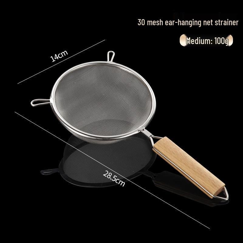 Stainless Steel Double-Ear Mesh Strainer Ladle with Wooden Handle