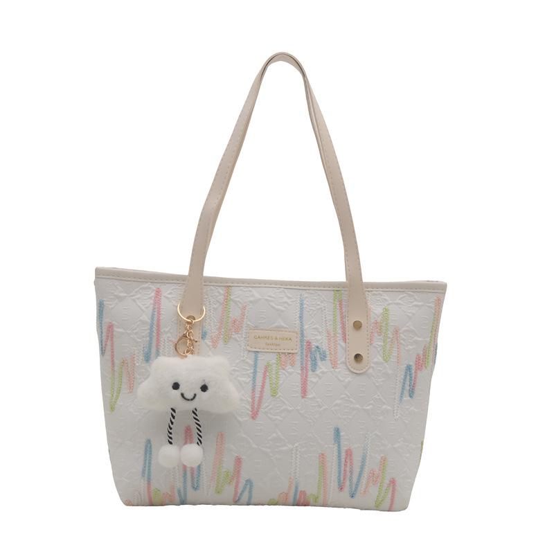 Popular large-capacity zipper bag women's new simple big bag cute texture commuter tote bag shoulder bag