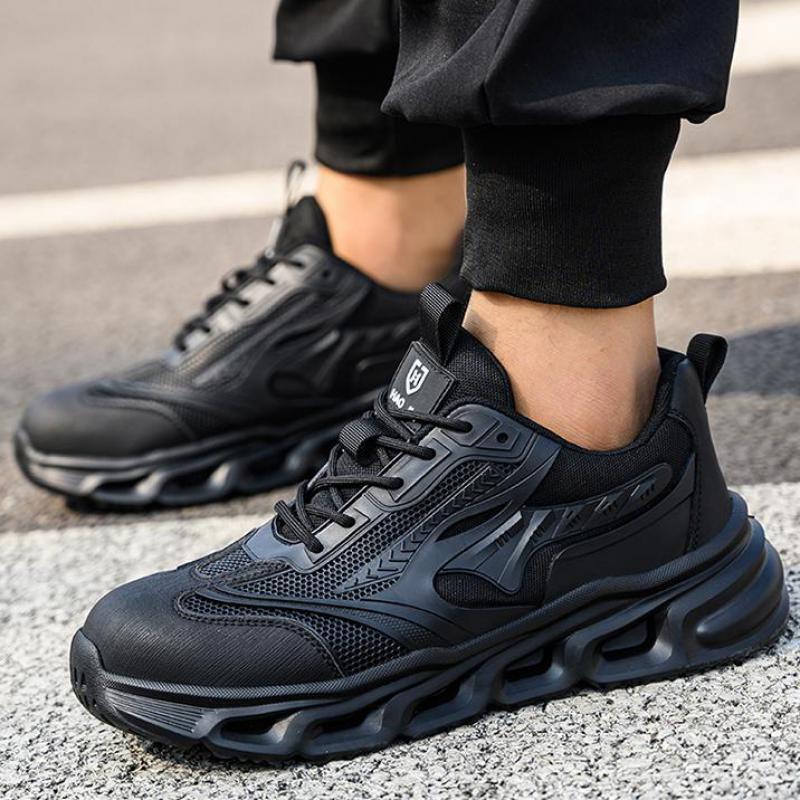 Fashion Black Work Shoes Steel Toe Safety Shoes Mesh Breathable Work Shoes Protective Anti-slip Lightweight Safety Work Sneakers for Men