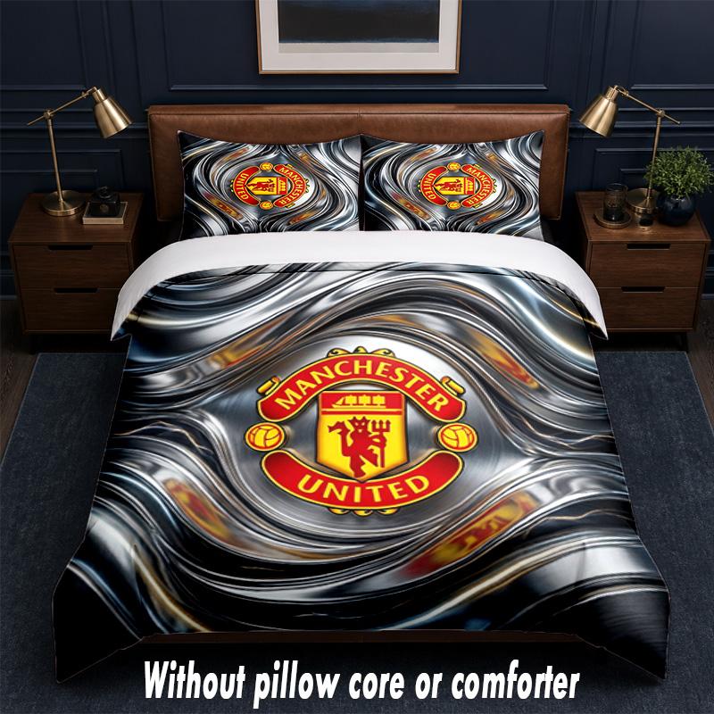 Manchester United Design Bed Bedding Set 1 Duvet Cover + 2 Pillowcases Soft Breathable Household Bed Linens