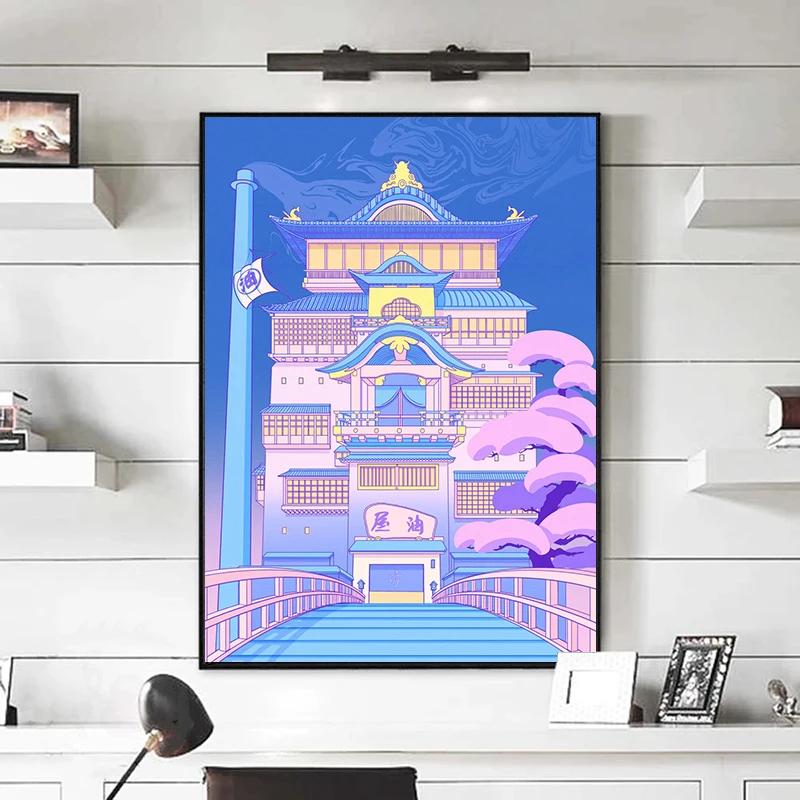 80s Vaporwave Style Wall Art Poster City Night Street Cat Canvas Painting Print Home Decoration Kawaii Room Decor Canvas Picture