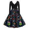 Ladies' Fashionable Retro Long Sleeved Square Neck Christmas Printed Evening Dress Dress