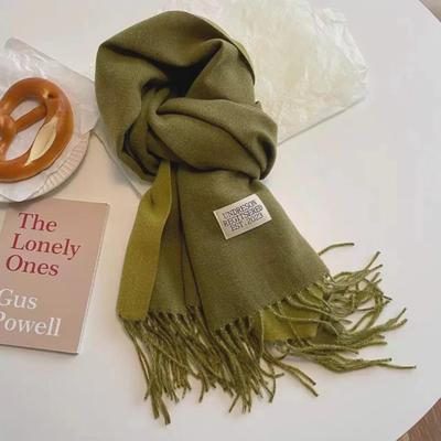 2023 Winter Korean-Style Dual-Use Solid Color Imitation Cashmere Scarf with Tassels