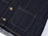 Temu Women's Small Deep Blue Denim Jacket – Fragrance Style, New Spring/Autumn Casual Round Neck Top