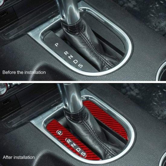 Center Console Gear Box Shift Button Cover Trim Protector for Mustang Red Carbon