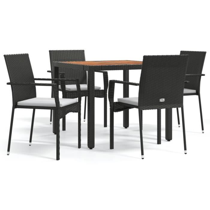 VidaXL Mobilier à dîner de jardin et coussins 5pcs Noir Résine tressée 3184988
