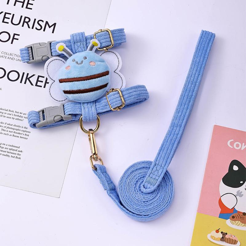 

Cat Harness Leash Collar Set Adjustable Cartoon Bee Double Layer Dog Harness For Small Medium Pet Collar Leash Outdoor Walking S синій