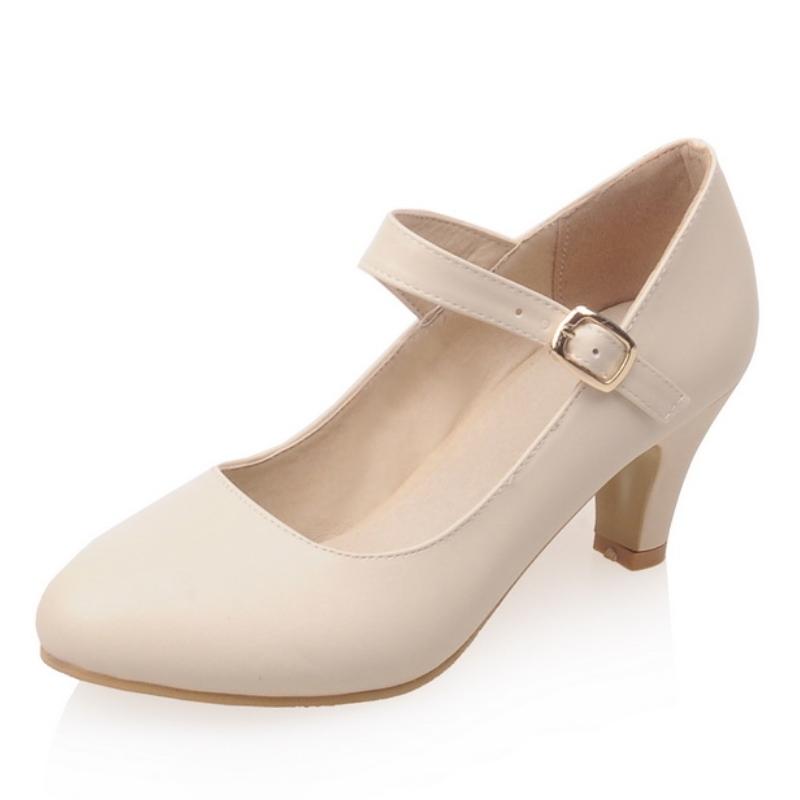 Dámské vysoké podpatky Mary Janes Boty Módní Růžové Černé Modré Nude Nízký podpatek Párty Svatba Boty Dámské Lodičky Velká velikost 45