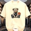 Men's Summer 100% Cotton Fashion Casual Loose Large Size Casual Bear Print Sports Round Neck Short-sleeved T-shirt Tops