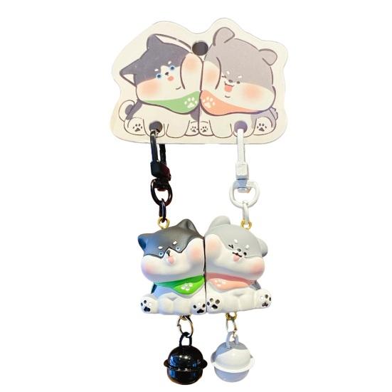1 Pair Keychain with Bell Cartoon Dog Shape Magnetic Design Key Chain Keys Bags Phones Small Items Accessories