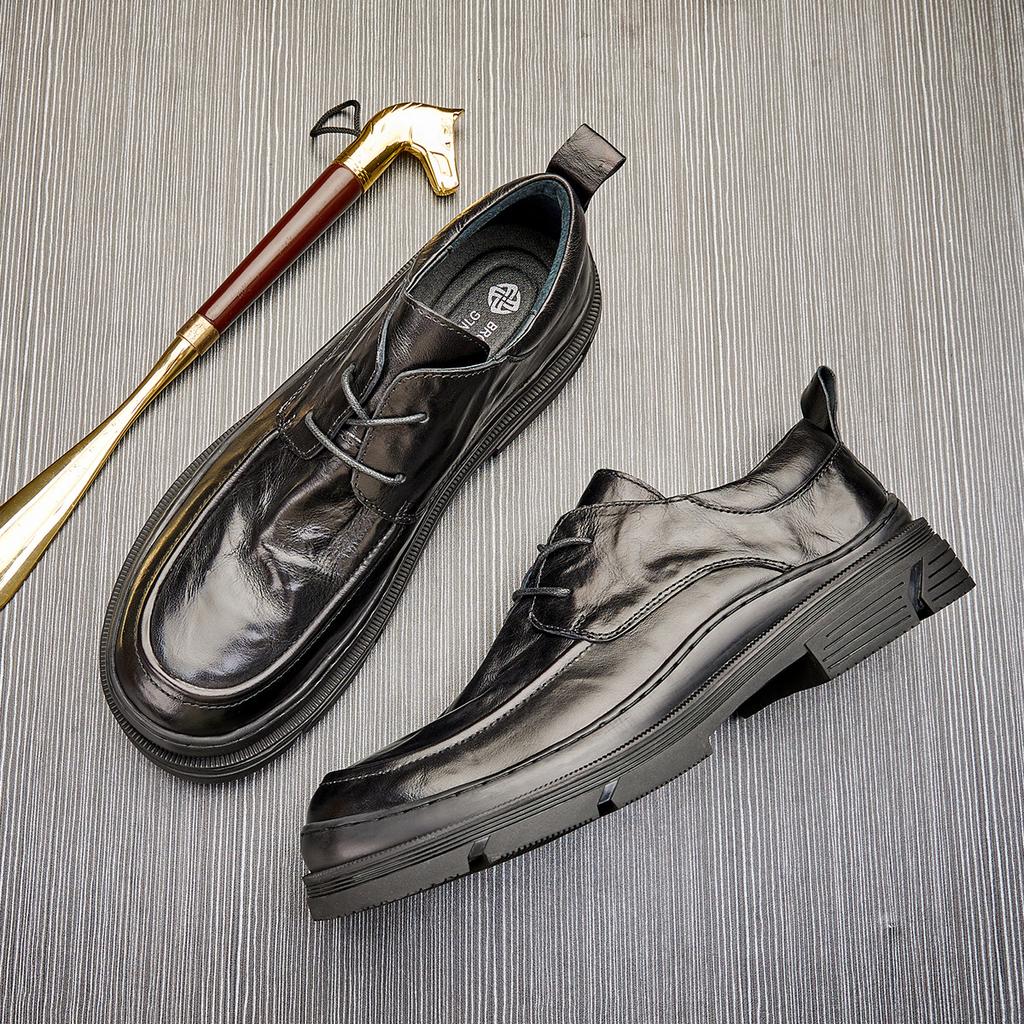 Leather Lace-Up Casual Leather Shoes Men'S Fashion Thick British Style Bottom Business Large Size Men'S Shoes Soft Sole Breathable Shoes Men