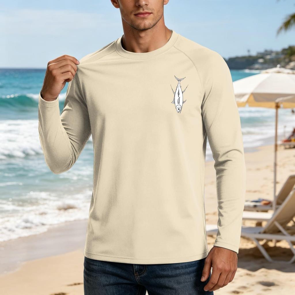 Men's Long Sleeve UPF 50 Plus Sun Protection Shirt Basic Breathable Loose Fit Outdoor Casual T-Shirt with Quick Dry Cooling Fabric