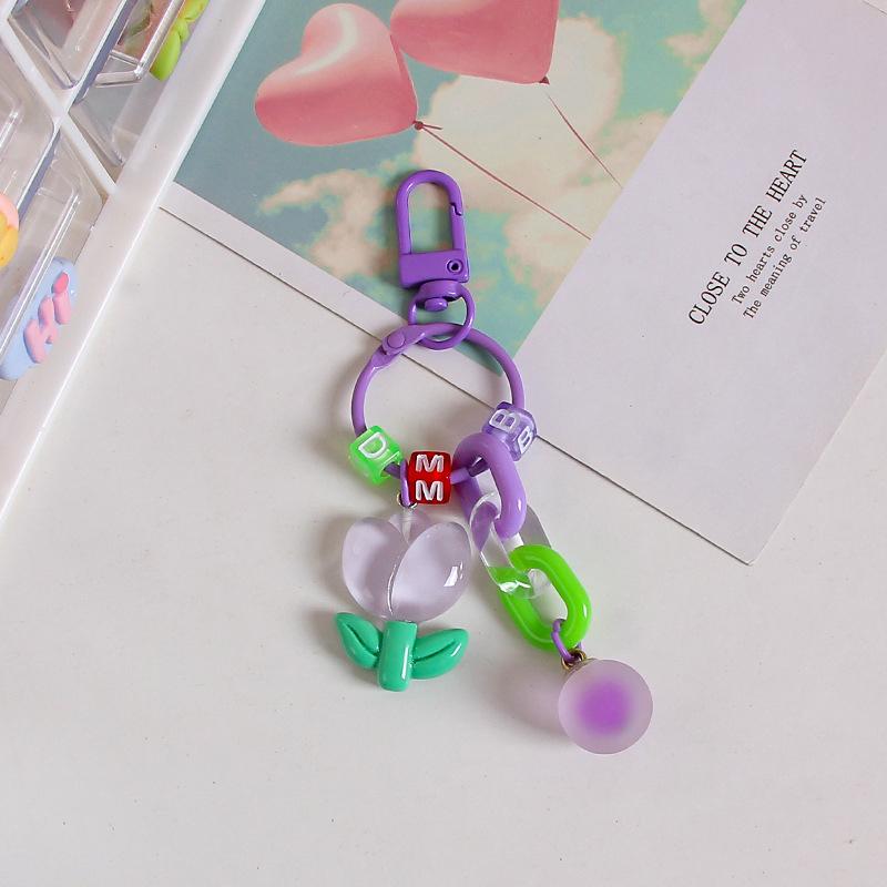 Ins Cute Tulip Keychain Color Ball Pendant Small Fresh Resin Car Key Chain Women'S Backpack Accessories Phone Case Charm Gift