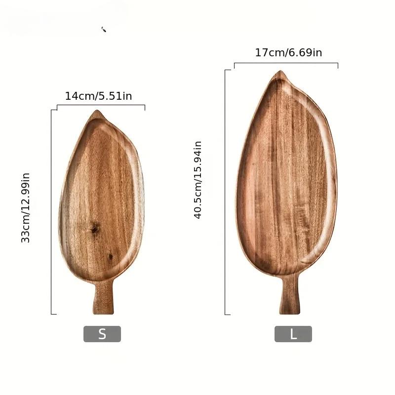 Japanese Light Luxury Wooden Tray Afternoon Tea Dim Sum Snack Sushi Plate Leaf Shaped Dinner Plate Acacia Wood Tea Plate