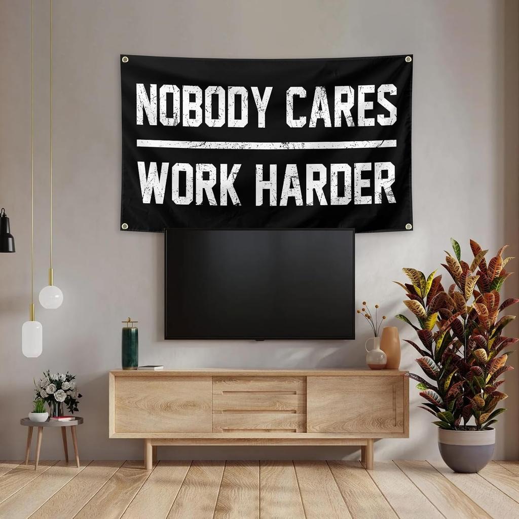 Nobody Cares Work Harder Motivational Gym Banner 3x5 Feet With 4 Brass Gaskets Tapestry Flag.pire Your Fitness Wall Decor.