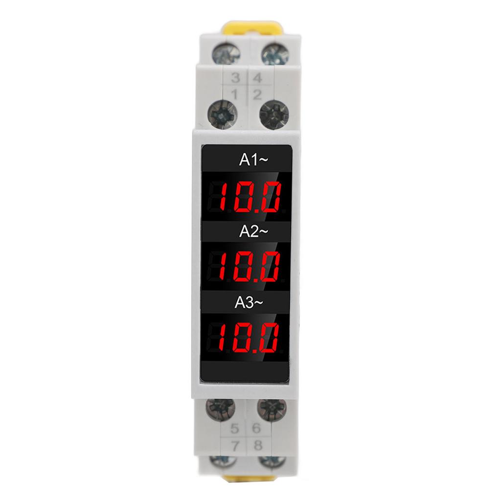 3 Phase DIN Rail Ammeter LED Digital Display High Accuracy Amp Meter with 3 Sensors AC80‑500V 1‑100A