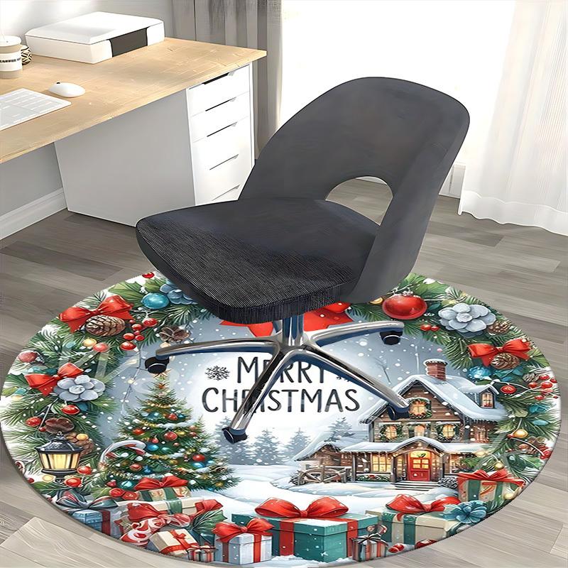 1pc Christmas Wreath Design Office Chair Mat - Non-Slip Carpet for Home Decor, Seasonal Gift, Suitable for Office, Living Room, Bedroom, Game Room, Do