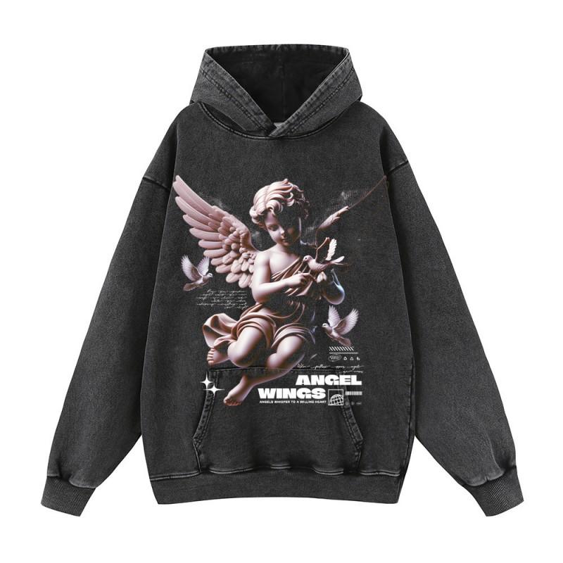 Vintage Hip Hop Oversized Distressed Hoodie With Graphic Print Loose Fit Streetwear Sweatshirt Men