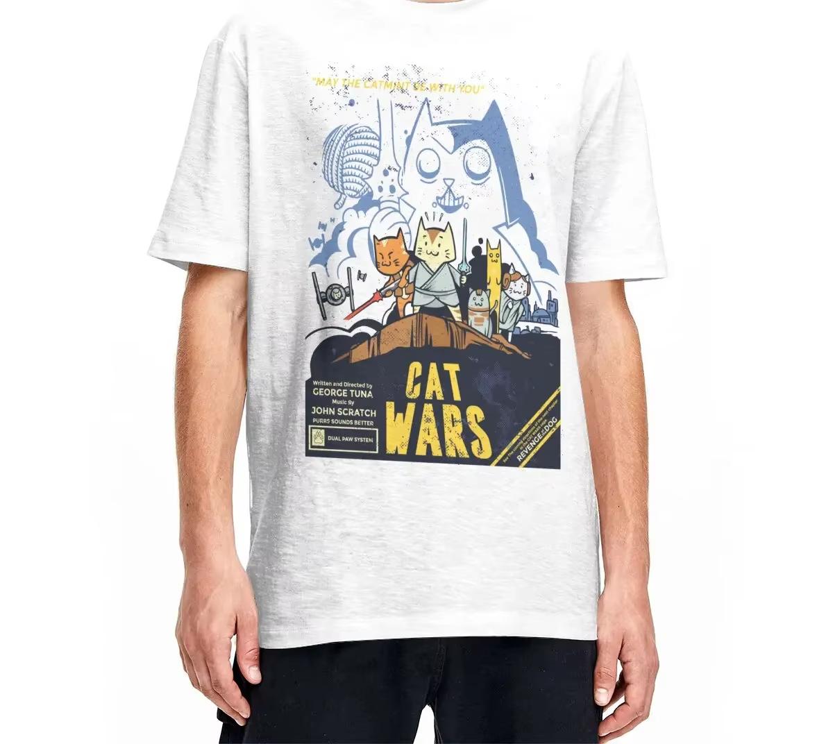 

Футболки Star Cat Wars Meow Wars Смешная футболка для любителей кошек для женщин Винтажная футболка с коротким рукавом Одежда больших размеров Графические футболки S