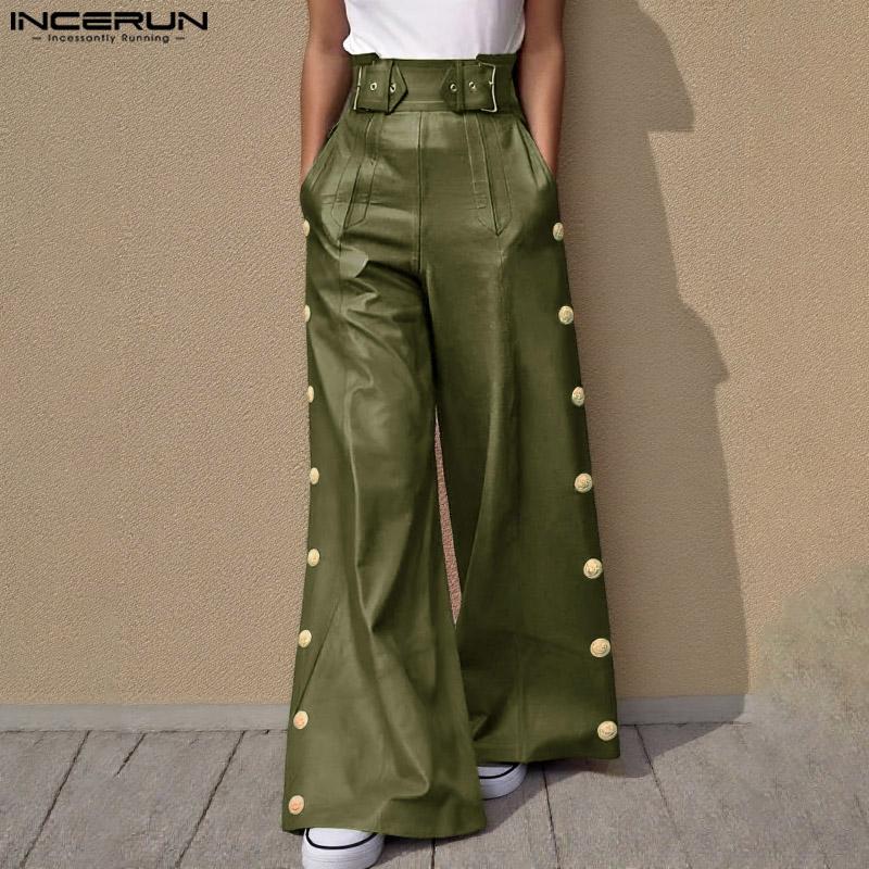 INCERUN Men Zipper High Waist PU Leather Pants Casual Long Trousers with Pockets