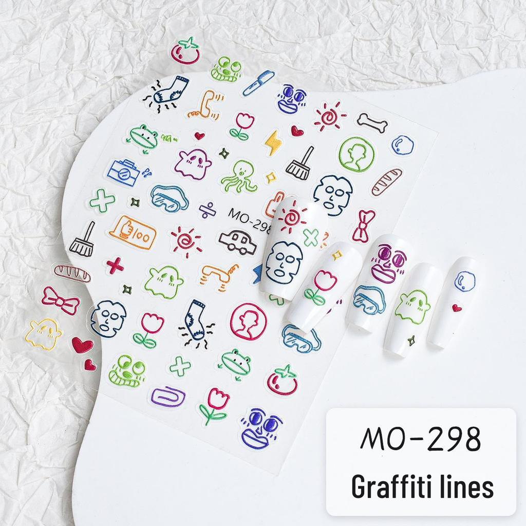 Nail Art Stickers: Sweet Graffiti Lines, Cute Patterns & Heart Decals