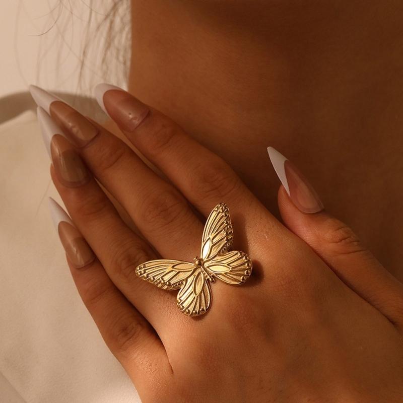 Elegant Finger Rings Butterfly Rings Party Accessories Butterfly Weddings Rings Stainless Steel Texture for Casual Look