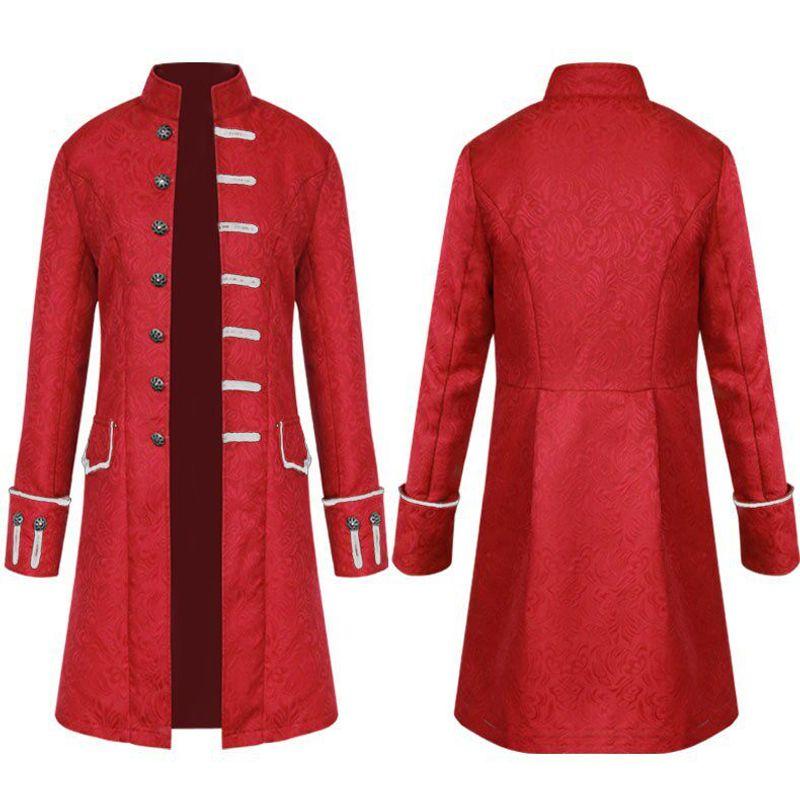 2021 New Foreign Trade European and American Men's Coat, Solid Color Fashion Steampunk Retro Men's Uniform with Stand Collar