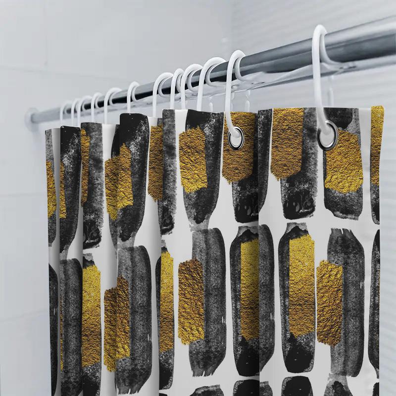 Modern Black Gold Shower Curtain Rectangular Design For Bathroom Decor Waterproof Fabric Available In Various Sizes