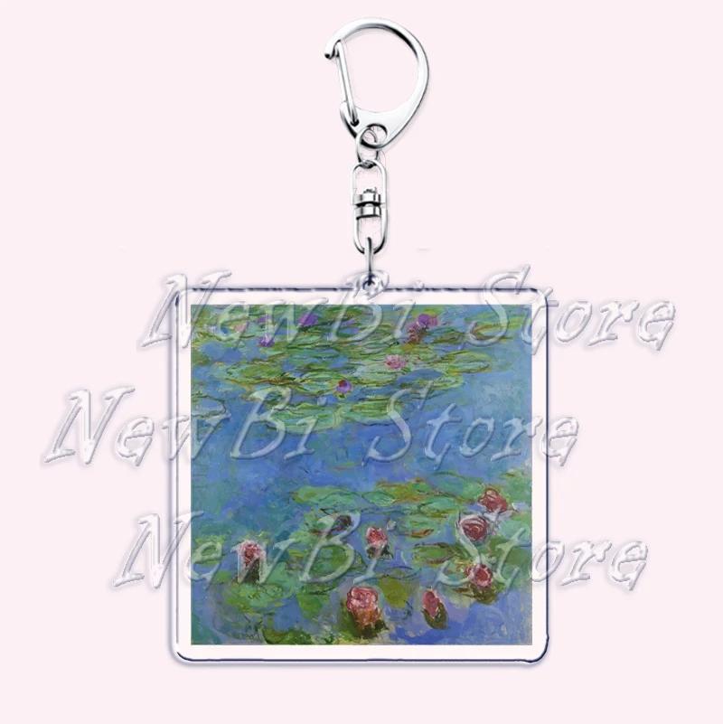 Hot Impressionism Art Keychain for Accessories Bag Van Gogh Monet Mona Lis Oil Painting Pendant Chain Ring Keyring Jewelry Gifts