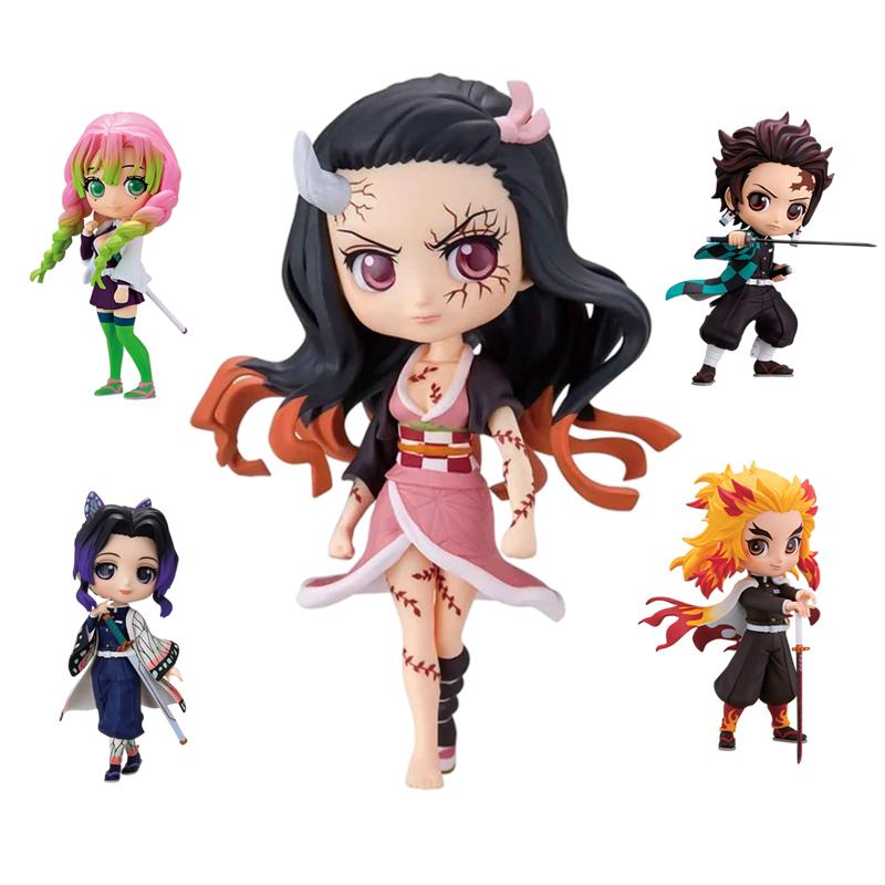 Anime Demon Slayer Figure Nezuko Tanjirou Zenitsu Inosuke Kyoujurou Giyuu Kawaii Qposket Pvc Model Toys Children Gift