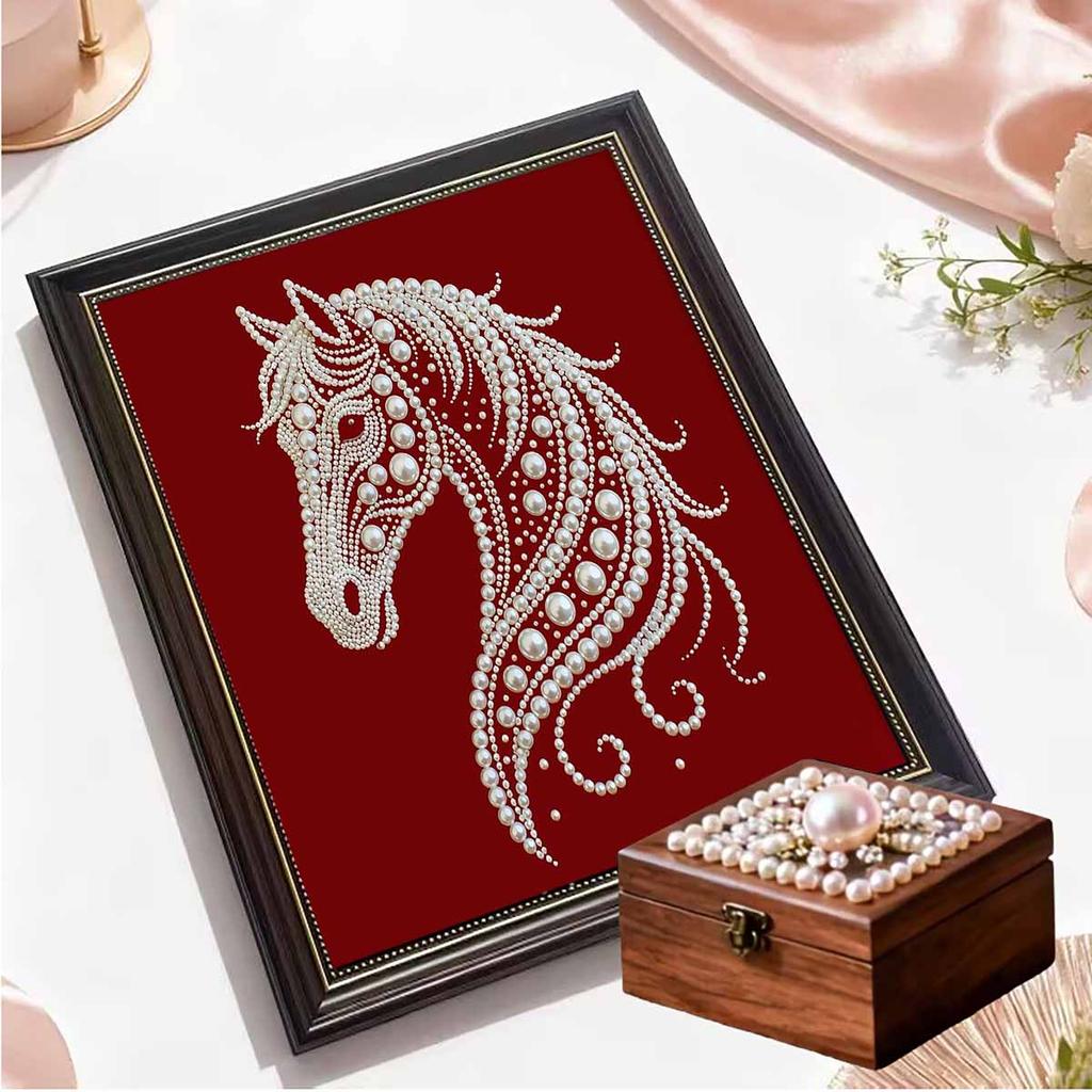 Crystal Pearl Painting 5D DIY Frame Decoration Painting White Horse Home Wall Decoration Transparent Pearl Gemstone Painting Picture Art Crafts