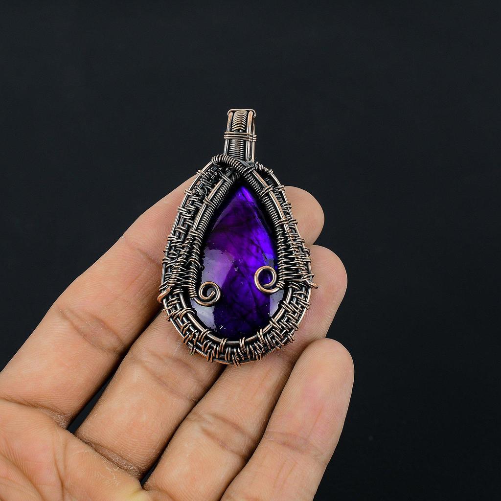Purple Flash Labradorite Jewelry, 999 Copper Wire Wrapped Pendant Handmade Gemstone Jewelry, Gifts For Wife Brand New Pendant