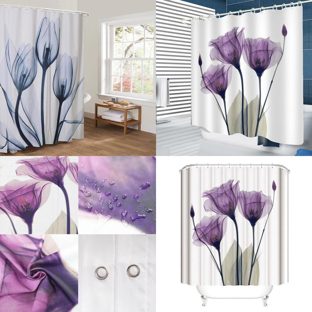 Versatile 3d Mart Waterproof Lotus Print Bathroom Polyester Shower Curtain Featuring 12 Hooks For Any Bathroom Style