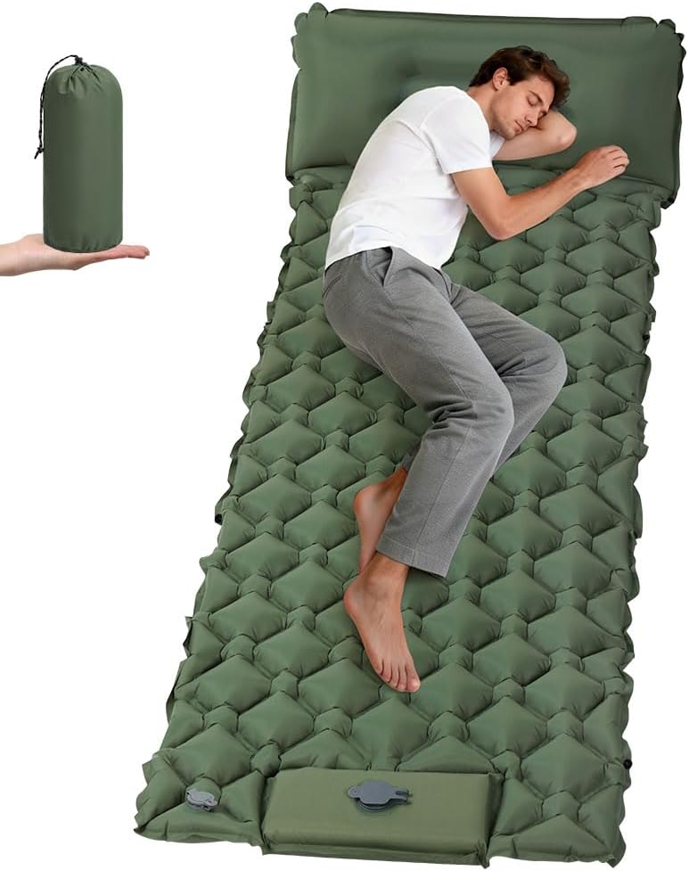 Camping Sleeping Pad Ultralight Inflatable Sleeping Mat Sleeping Mattress Portable Camping Mat with Built-in Foot Pump
