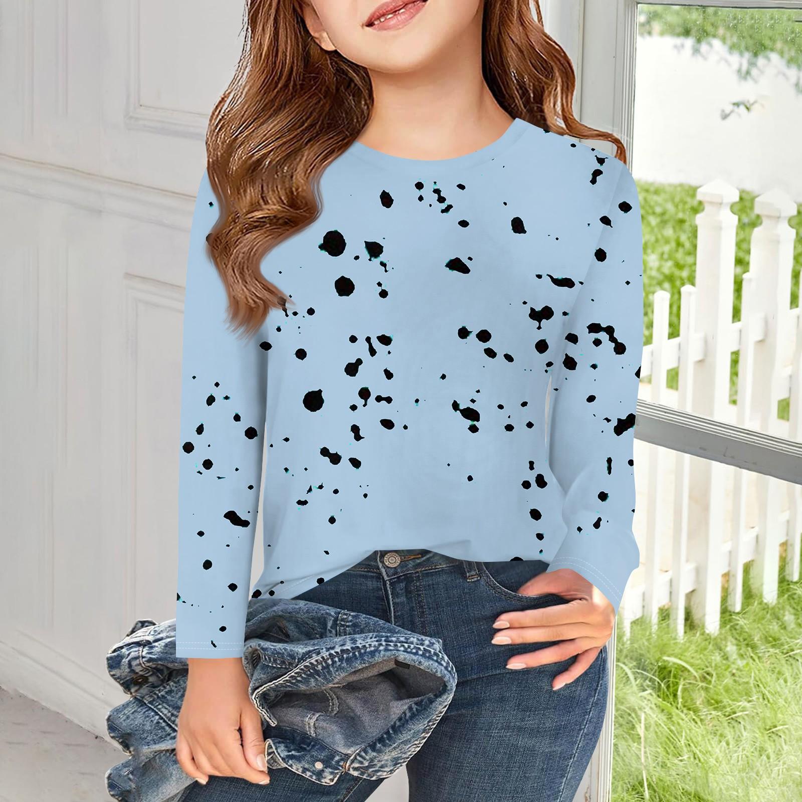 

Футболки с длинным рукавом для девочек, детские осенние топы с круглым вырезом и принтом, базовые футболки для детей 5–14 лет 160