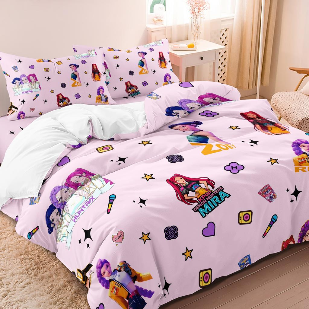 3er-Set K-Pop Dämonenjäger Muster Bettbezug Enthält 1 Bettbezug & 2 Kissenbezüge Geeignet für Schlafzimmer Hotels Fan-Geschenke