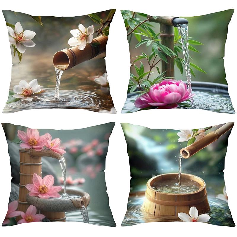 Bamboo Water Flower Pattern Decorative Cushion Covers Polyester pillowcase, sofa decorative cushion cov Headboard Pillow