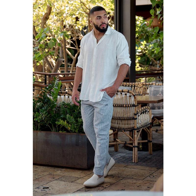 Men's Linen Pants Light Breathable Light Luxury Cool Holiday Casual Pants Sports Fitness Striped Trousers