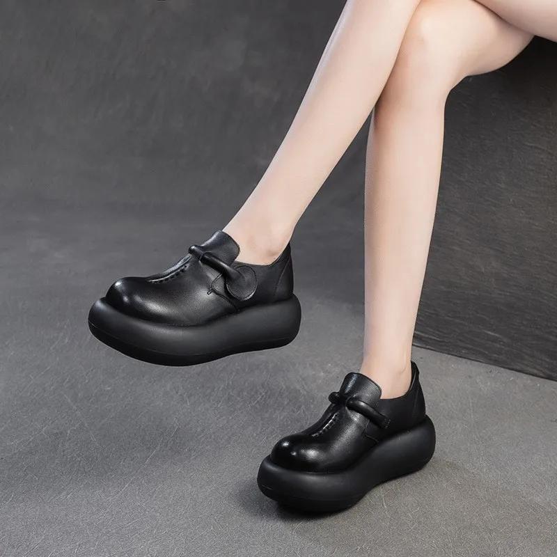 Fashion Summer New Retro Thick Soled Genuine Leather Flats Loafer Simple And Comfortable Casual Commuter Women's Outdoor Walking  Shoes