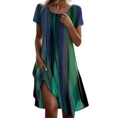 Short Sleeve Boho Dress For Women Casual Loose Fit Summer Sundress Floral Print Dress With Pockets