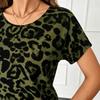 Army Green Leopard Print Crew Neck Short-sleeve T-shirt, European and American Style Loose Casual Women's Top, Direct Supply from the Manufacturer
