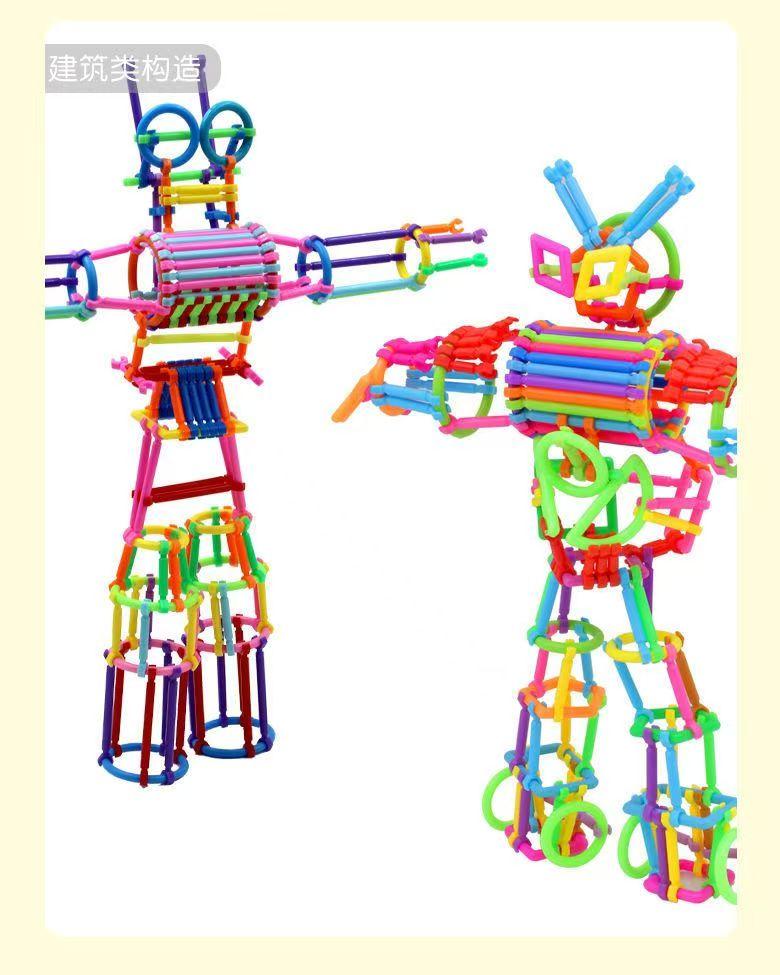 Kids DIY Straw Building Blocks, STEM Educational Magic Sticks, Creative Interlocking Construction Toys for Toddlers