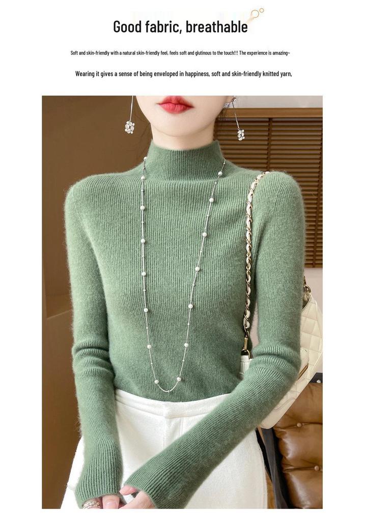 Women's Designer-Inspired Slim Fit Half-High Collar Knit Sweater, Thick Solid Color, Perfect Autumn/Winter Base Layer