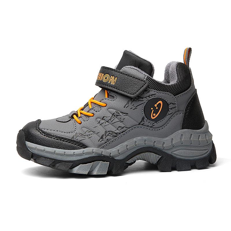 Зимние нескользящие хлопковые сапоги для мальчиков - теплые, с бархатной подкладкой, с толстой кожаной поверхностью