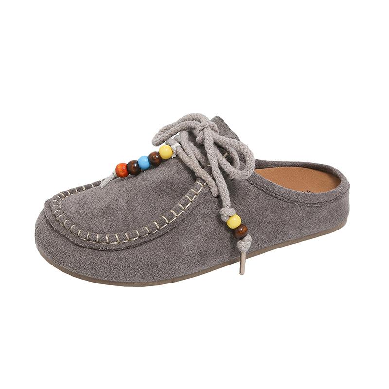 2025 New Fashion Casual Bag Head Half Drag Women Thick Bottom Outer Wear Explosion Lazy Niche Ethnic Style Lace-up Slippers