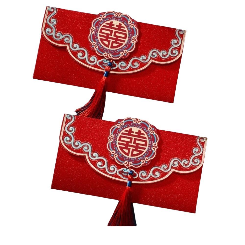 2Pcs Red New Year Red Envelope with Tassels Red Pocket Vintage Luck Money Envelopes Weeding