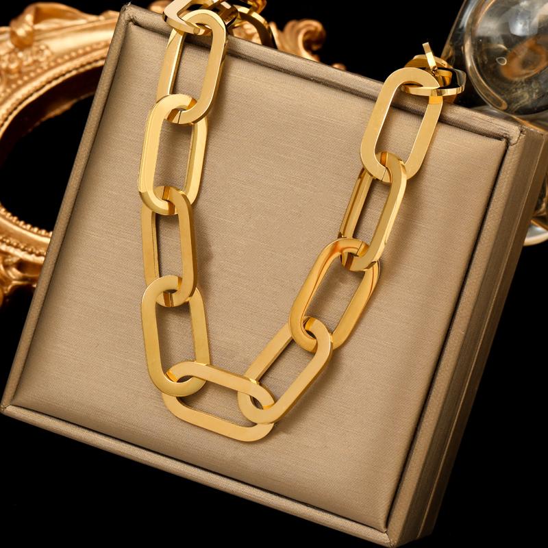 316L Stainless Steel Gold Silver Color Thick Chain Necklace For Women Fashion Cuban Neck Chain Waterproof Jewelry Gift