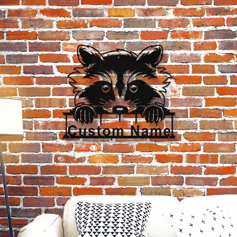 Metal Raccoon Wall Art Custom Nameplate Modern Home Decor Sturdy Easy Mount